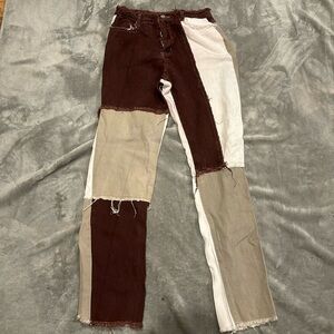 Brown/ Beige Frayed patched pants size medium